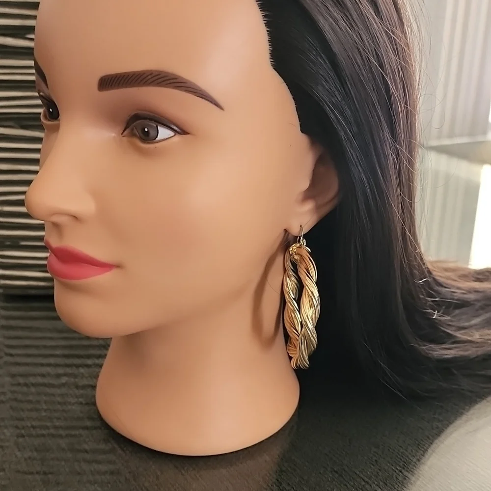 GOLD HOOP Earrings Twisted Chunky Thick Y2K Statement Hip Hop Hoops - Picture 9 of 16